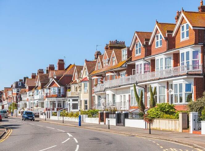 street in England with typical houses