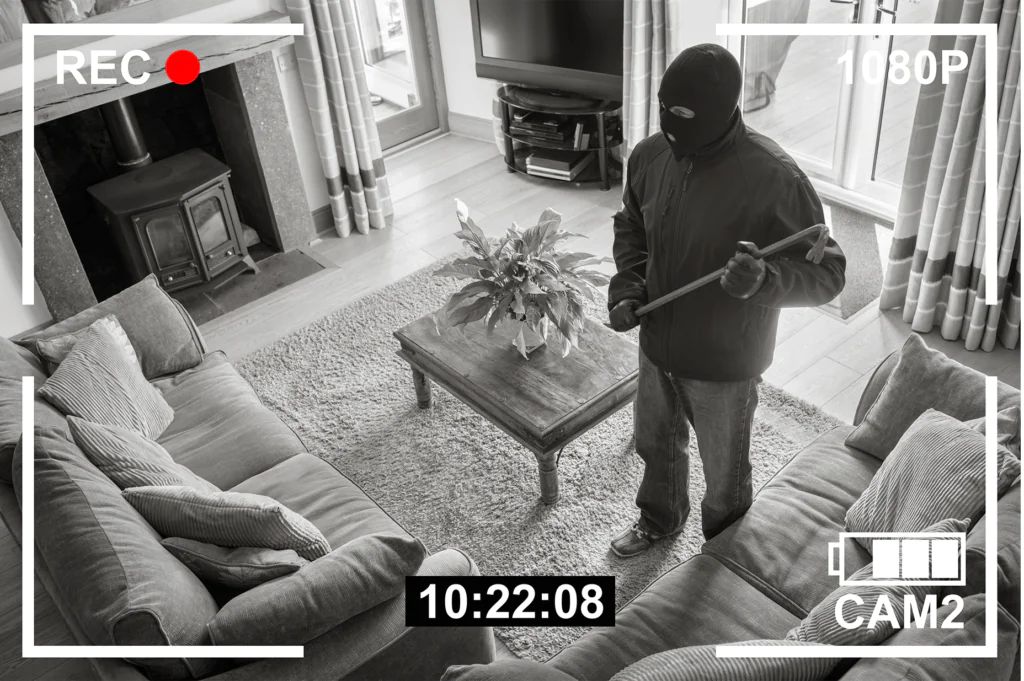 burglar stood in home being recorded on cctv