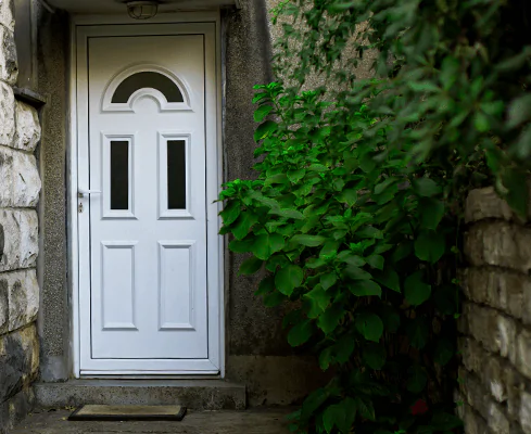 upvc front door with greenery