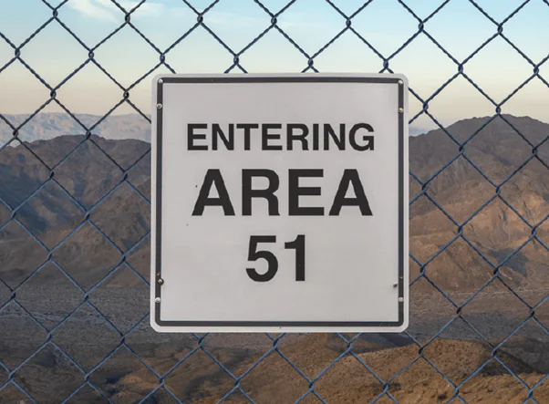 Area 51 sign on gate
