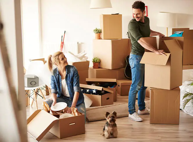 couple moving into new home with dog