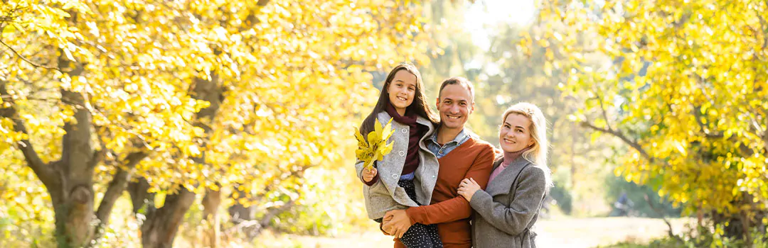 happy young family on a walk