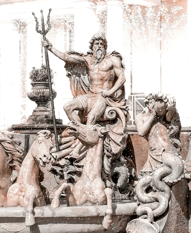 Neptune, roman god of the sea, on a fountain, Pittville Park, Cheltenham